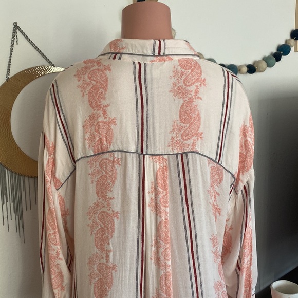 Free People paisley stripe pajama style tunic Top - Picture 5 of 6